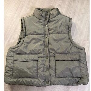 Common Stitch Puffer Vest Olive Green Quilted Snap Front Pockets XL